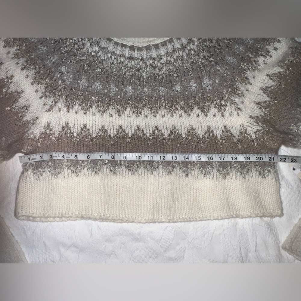Free People Home for the Holidays Sweater Cream and Brown Wool Blend - Picture 5 of 9